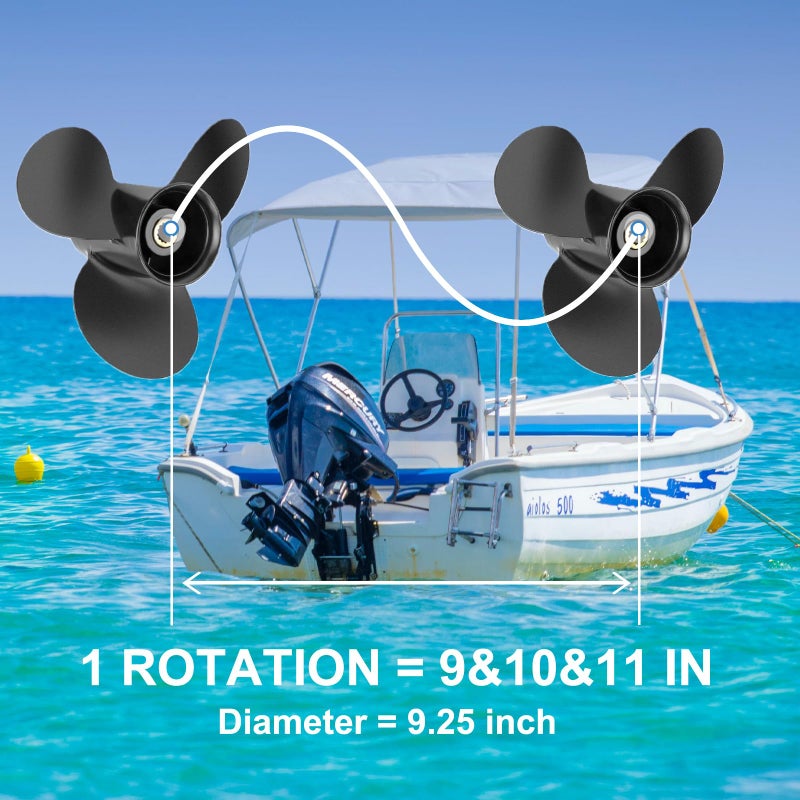 Qiclear بروبلر قوارب من الألمنيوم Qiclear OEM ترقية 9.25 × 9 و10 و11 سن 14 ملعقة تناسب محركات ميركوري الخارجية 9.9/15/20HP ومحركات توهاتسو 9.9/12/15/18HP/20HP، NSM NSF MFS، علبة تروس 2-1/2"، يمين (9.25x9) - Image 3